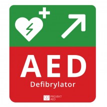  Tablica kierunkowa do oznaczania defibrylatora aed w Prawo w Górę