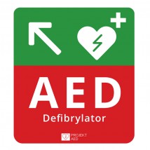  Tablica kierunkowa do oznaczania defibrylatora AED w Lewo w Górę